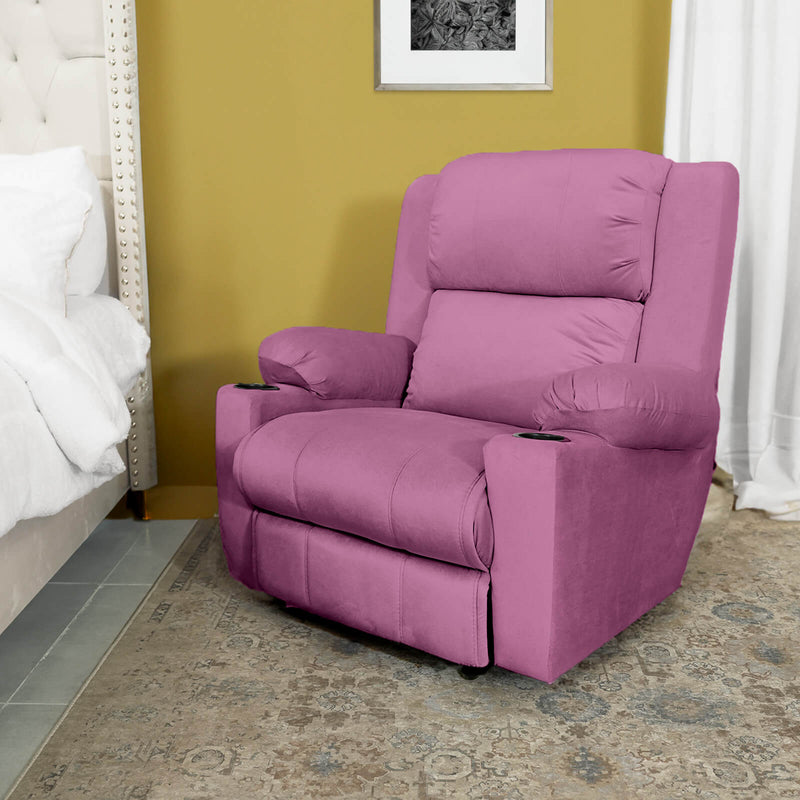 Velvet Rocking & Rotating Cinematic Recliner Chair with Cups Holder - Light Purple - Lazy Troy