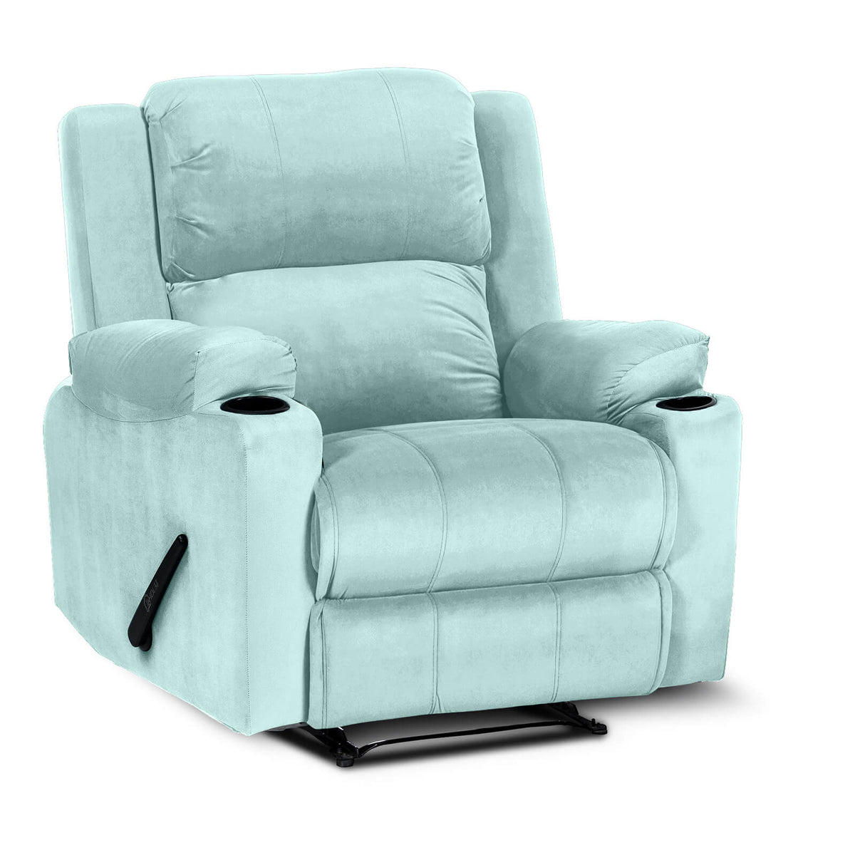 Velvet Cinematic Recliner Chair with Cups Holder - Lazy Troy Light Turquoise Rocking & Rotating