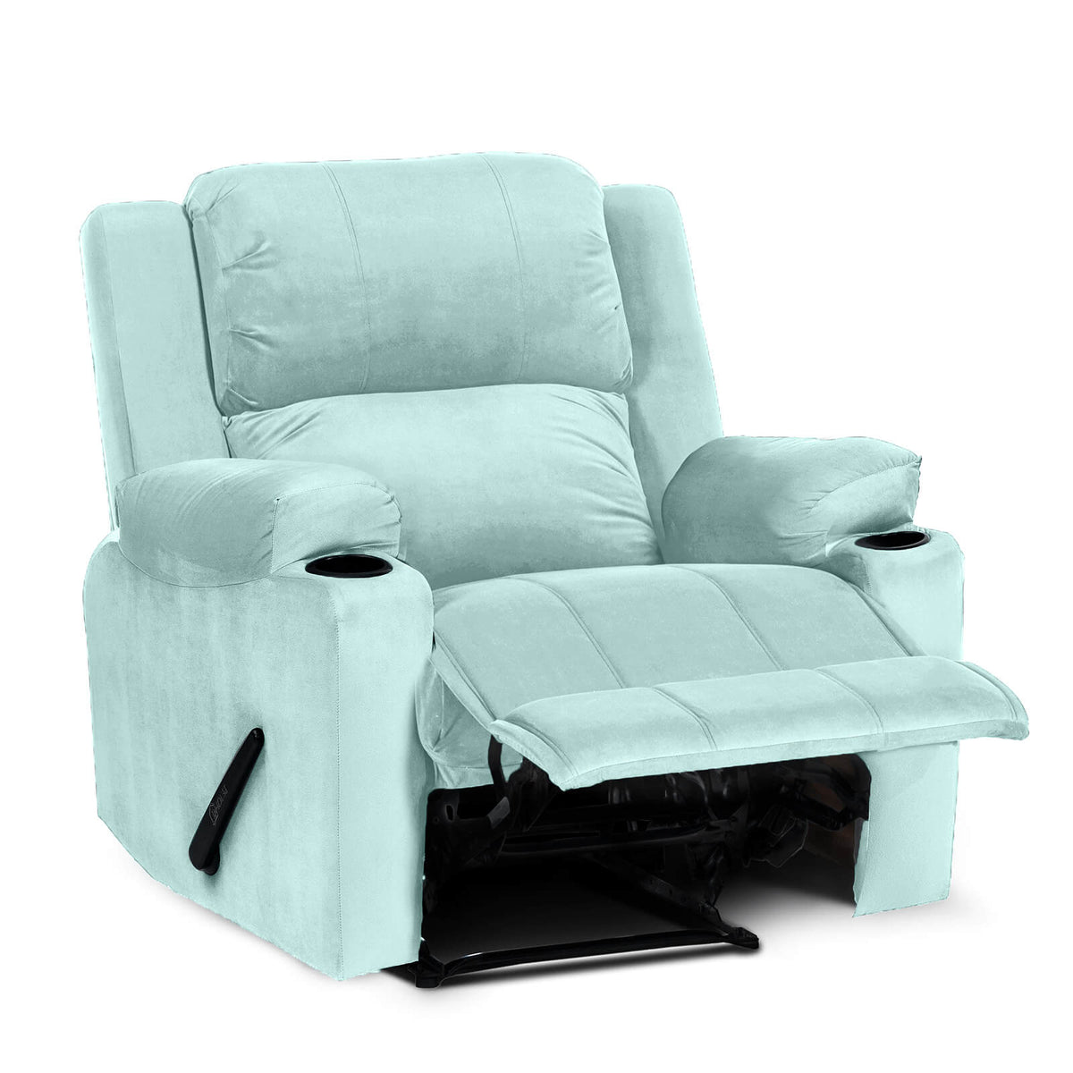 Velvet Cinematic Recliner Chair with Cups Holder - Lazy Troy Light Turquoise Rocking & Rotating