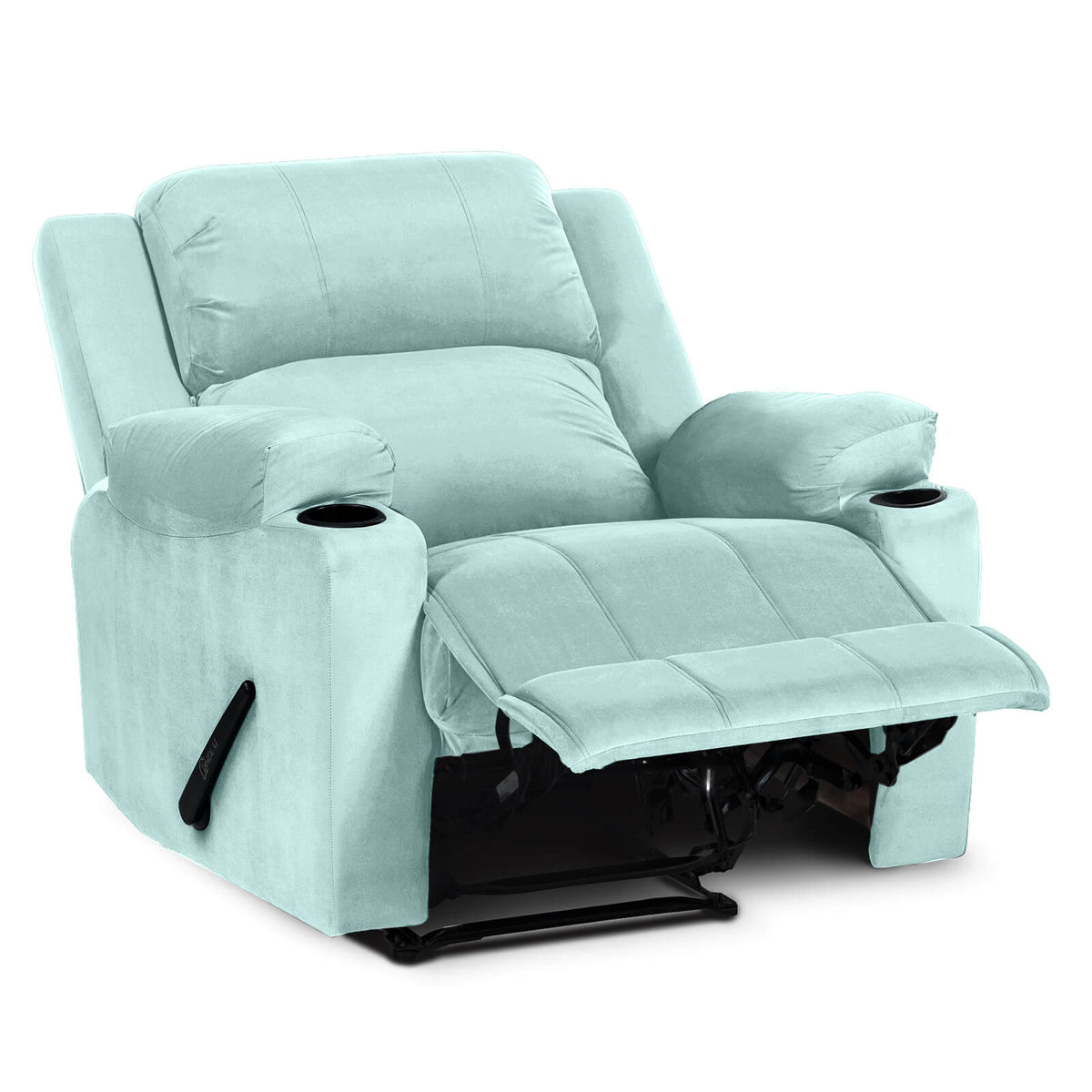 Velvet Cinematic Recliner Chair with Cups Holder - Lazy Troy Light Turquoise Rocking & Rotating