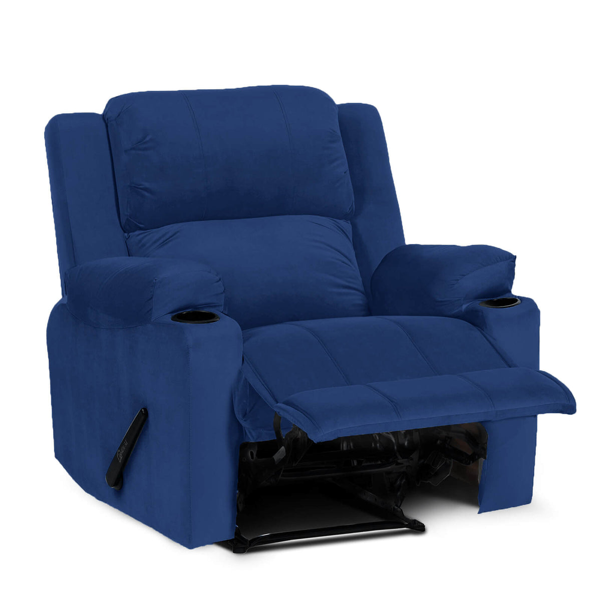Velvet Cinematic Recliner Chair with Cups Holder - Lazy Troy Dark Blue Rocking & Rotating
