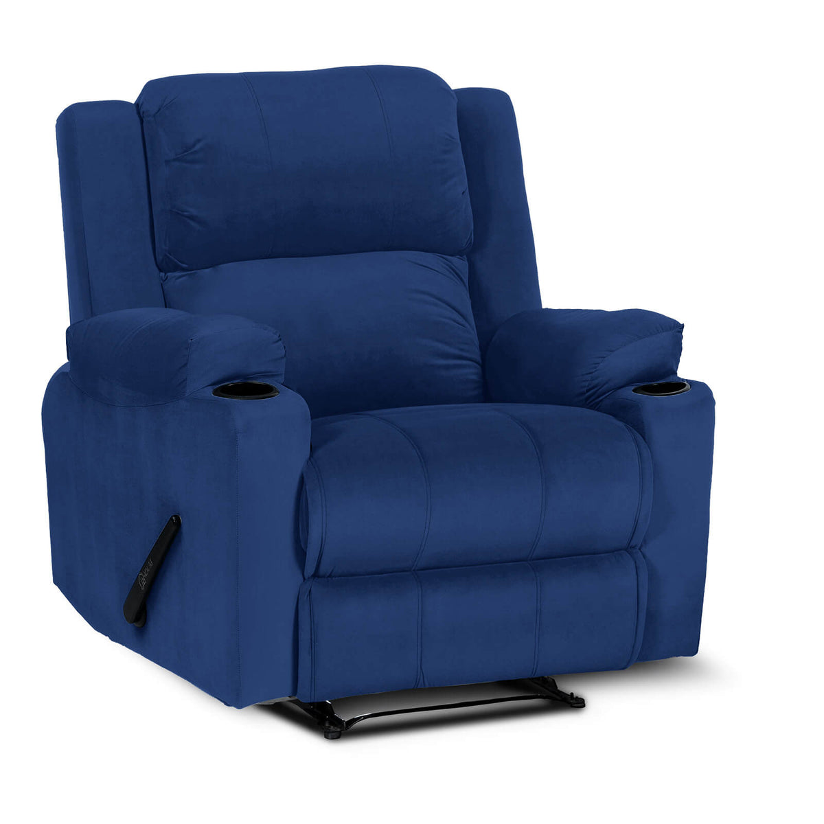 Velvet Cinematic Recliner Chair with Cups Holder - Lazy Troy Dark Blue Rocking