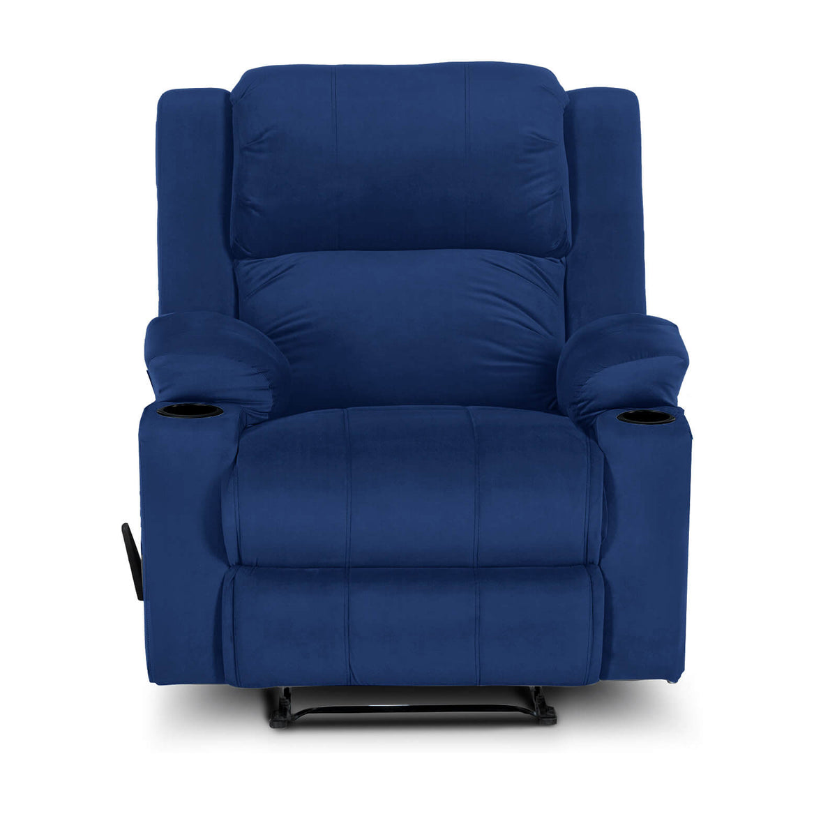 Velvet Cinematic Recliner Chair with Cups Holder - Lazy Troy Dark Blue Rocking