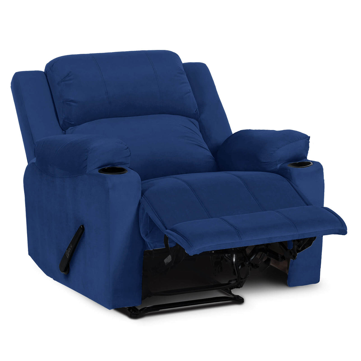 Velvet Cinematic Recliner Chair with Cups Holder - Lazy Troy Dark Blue Rocking