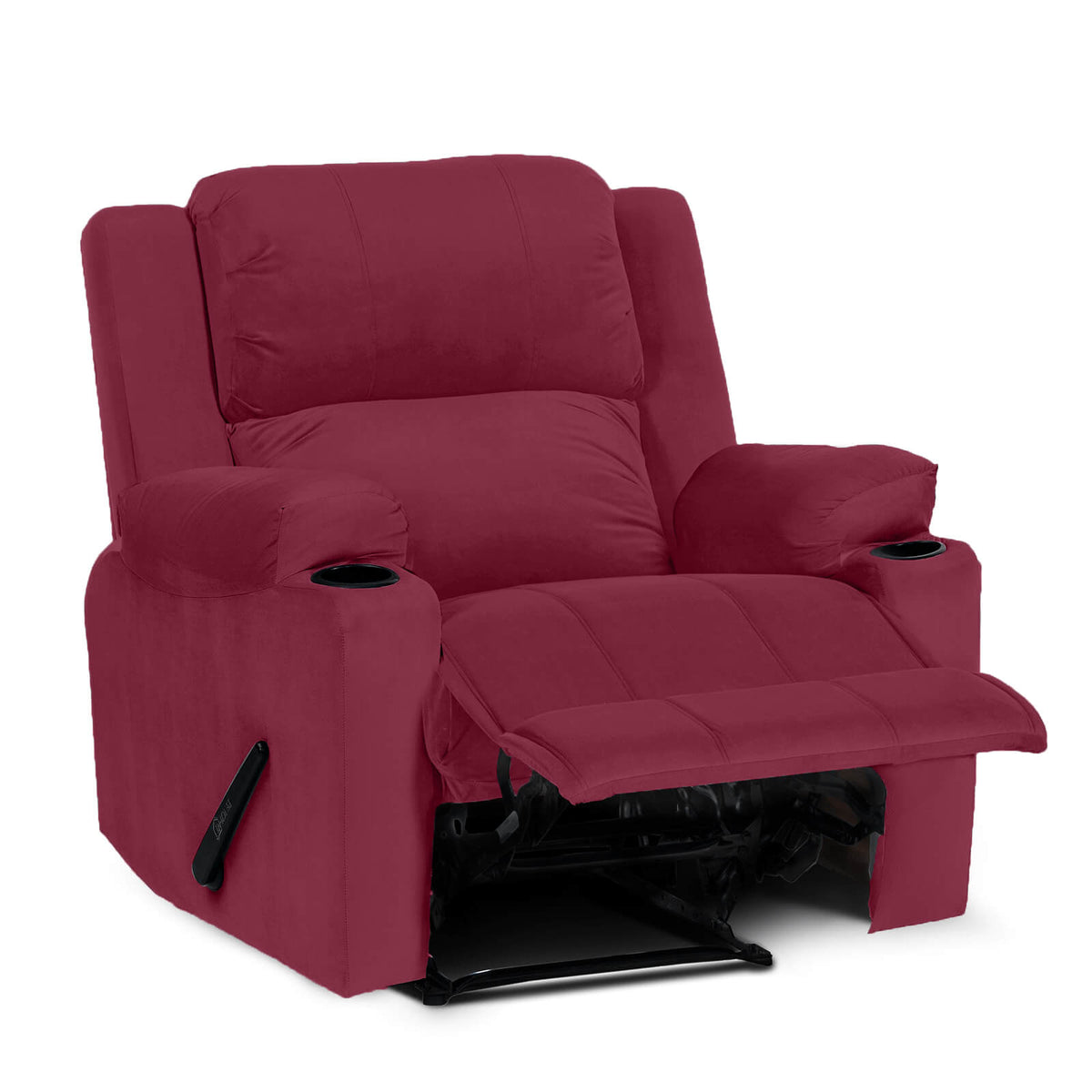Velvet Cinematic Recliner Chair with Cups Holder - Lazy Troy Burgundy Rocking
