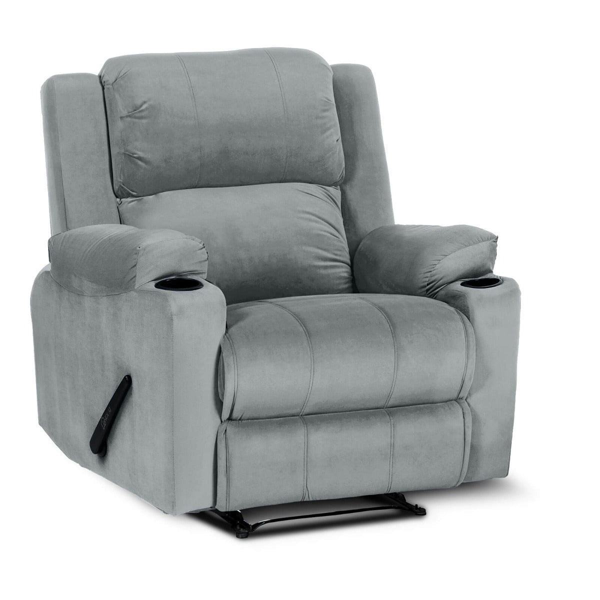 Velvet Cinematic Recliner Chair with Cups Holder - Lazy Troy Grey Classic