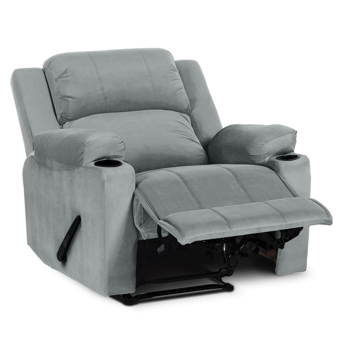 Velvet Cinematic Recliner Chair with Cups Holder - Lazy Troy Grey Rocking