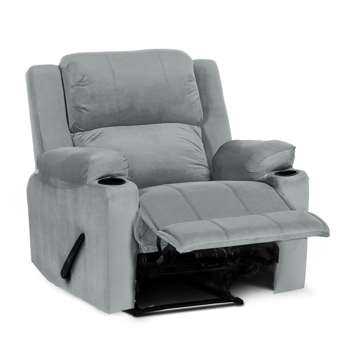 Velvet Cinematic Recliner Chair with Cups Holder - Lazy Troy Grey Rocking & Rotating