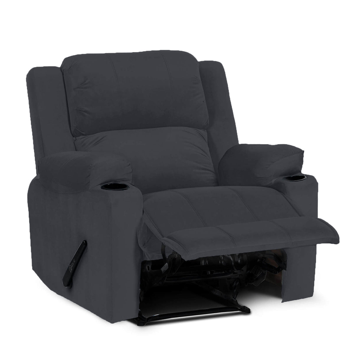 Velvet Cinematic Recliner Chair with Cups Holder - Lazy Troy Dark Grey Classic