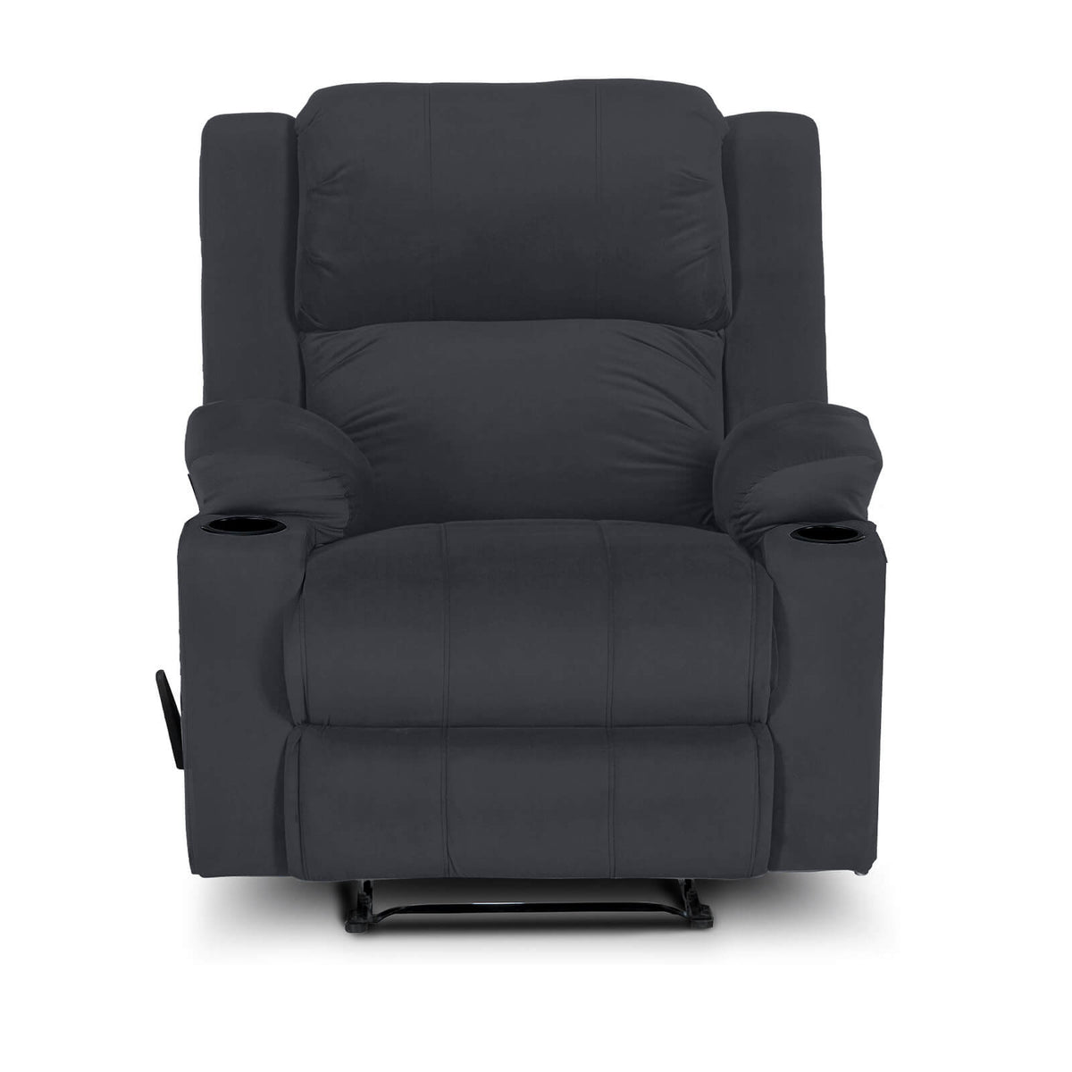 Velvet Cinematic Recliner Chair with Cups Holder - Lazy Troy Dark Grey Rocking & Rotating