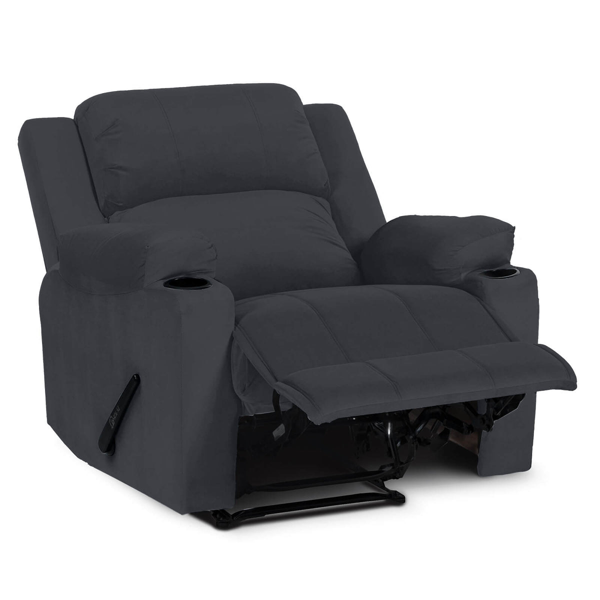 Velvet Cinematic Recliner Chair with Cups Holder - Lazy Troy Dark Grey Classic