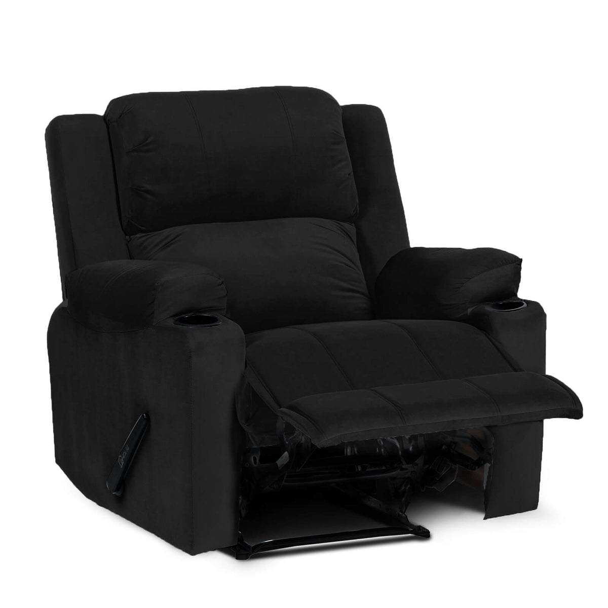 Velvet Cinematic Recliner Chair with Cups Holder - Lazy Troy Black Classic