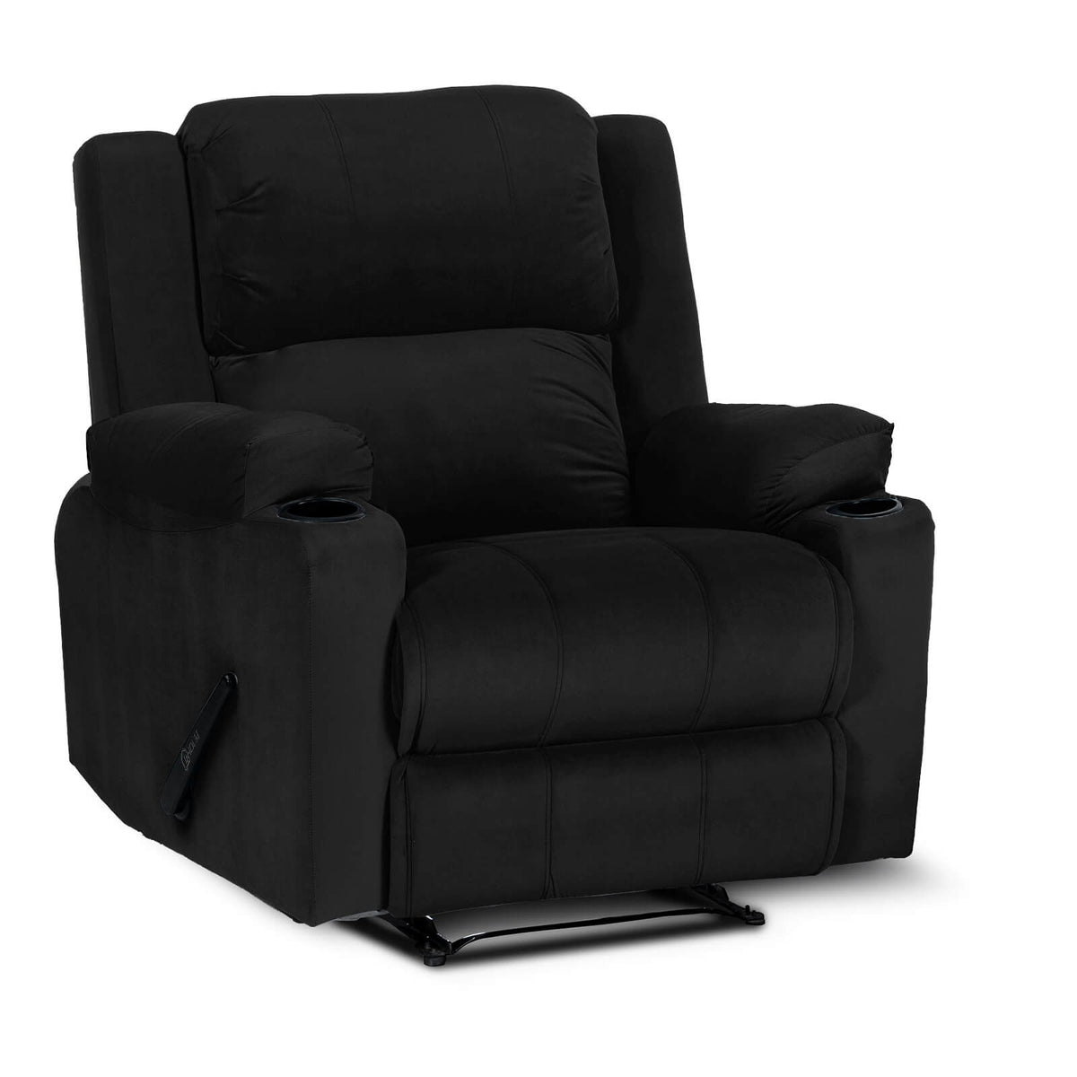 Velvet Cinematic Recliner Chair with Cups Holder - Lazy Troy Black Rocking