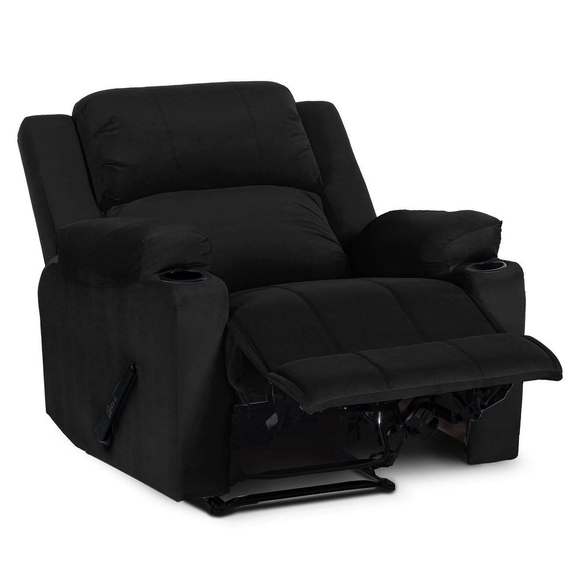 Velvet Cinematic Recliner Chair with Cups Holder - Lazy Troy Black Classic