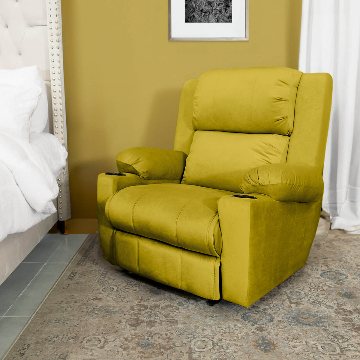 Velvet Cinematic Recliner Chair with Cups Holder - Lazy Troy Gold Rocking