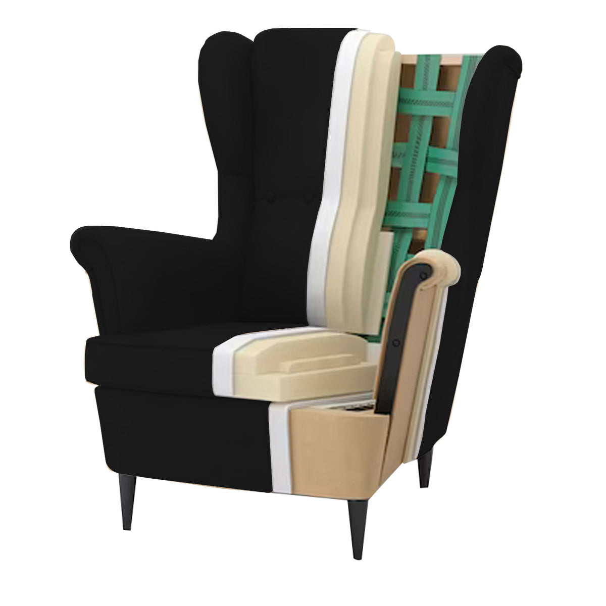 2 Pieces Velvet Chair king with Two Wings And FootStool - E3 Black 