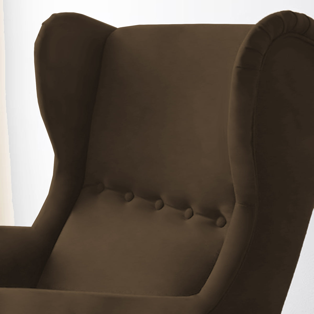 2 Pieces Velvet Chair king with Two Wings And FootStool - E3 Brown 