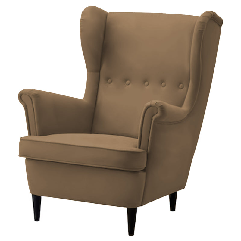 Velvet Chair king with Two Wings - Light Brown - E3