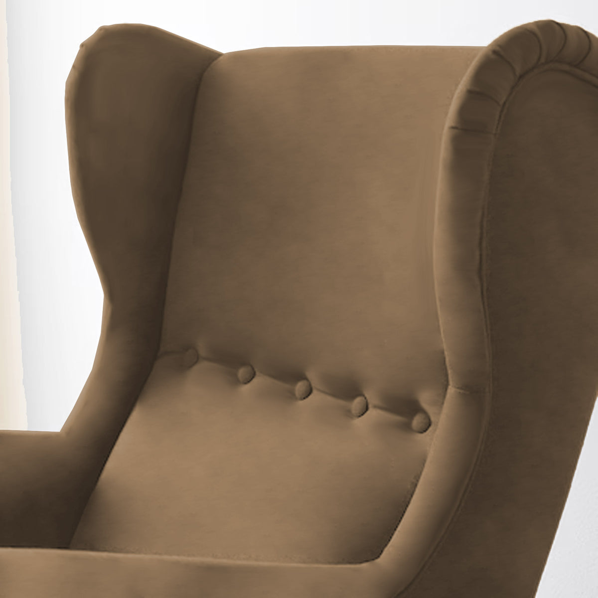 2 Pieces Velvet Chair king with Two Wings And FootStool - E3 Light Brown 