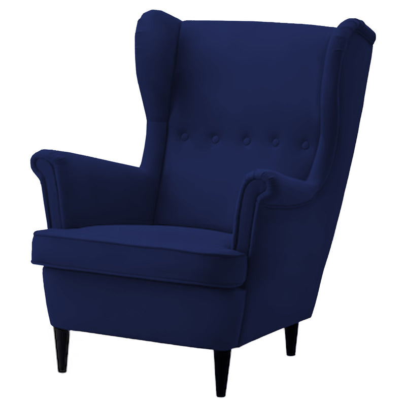 Velvet Chair king with Two Wings - Dark Blue - E3