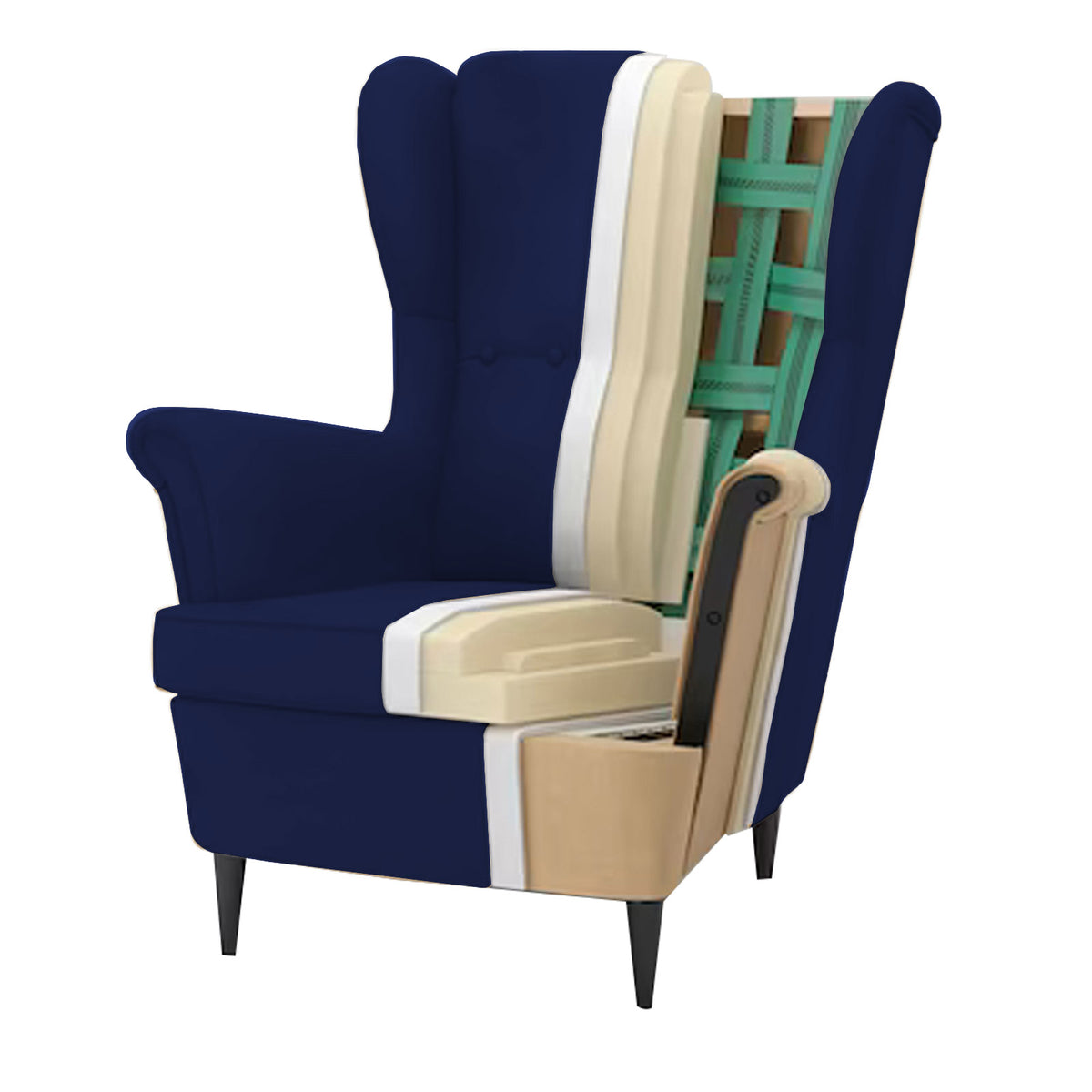 2 Pieces Velvet Chair king with Two Wings And FootStool - E3 Dark Blue 