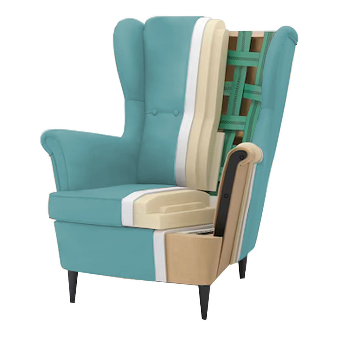2 Pieces Velvet Chair king with Two Wings And FootStool - E3 Light Turquoise 