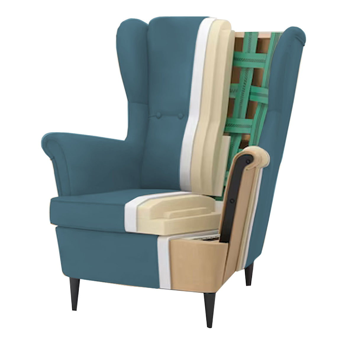 Velvet Chair king with Two Wings - E3 Dark Turquoise