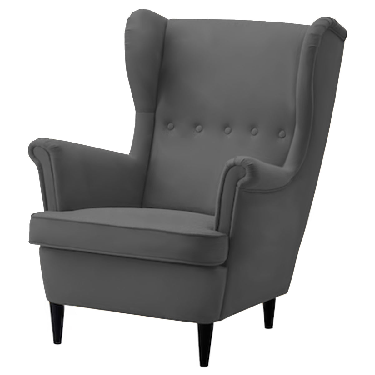 2 Pieces Velvet Chair king with Two Wings And FootStool - E3 Dark Grey 