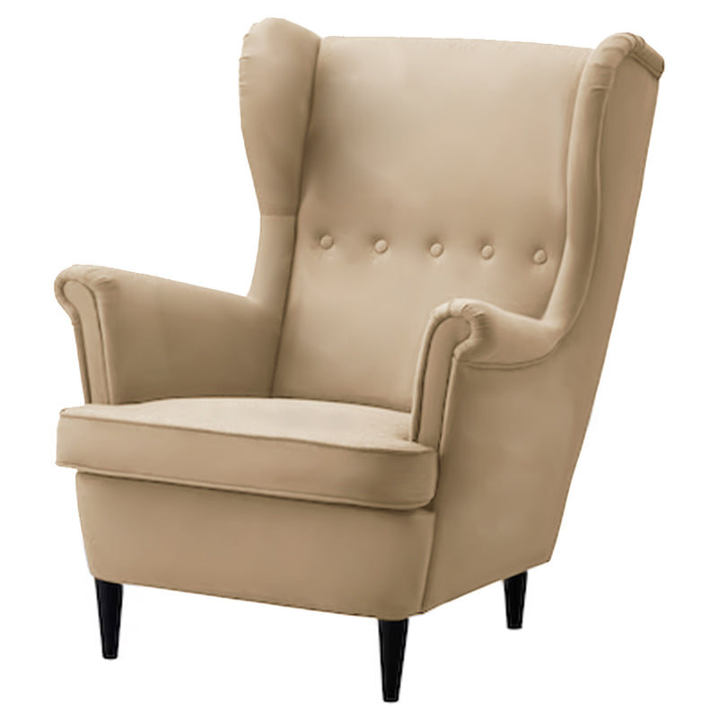 Velvet Chair king with Two Wings - Light Beige - E3