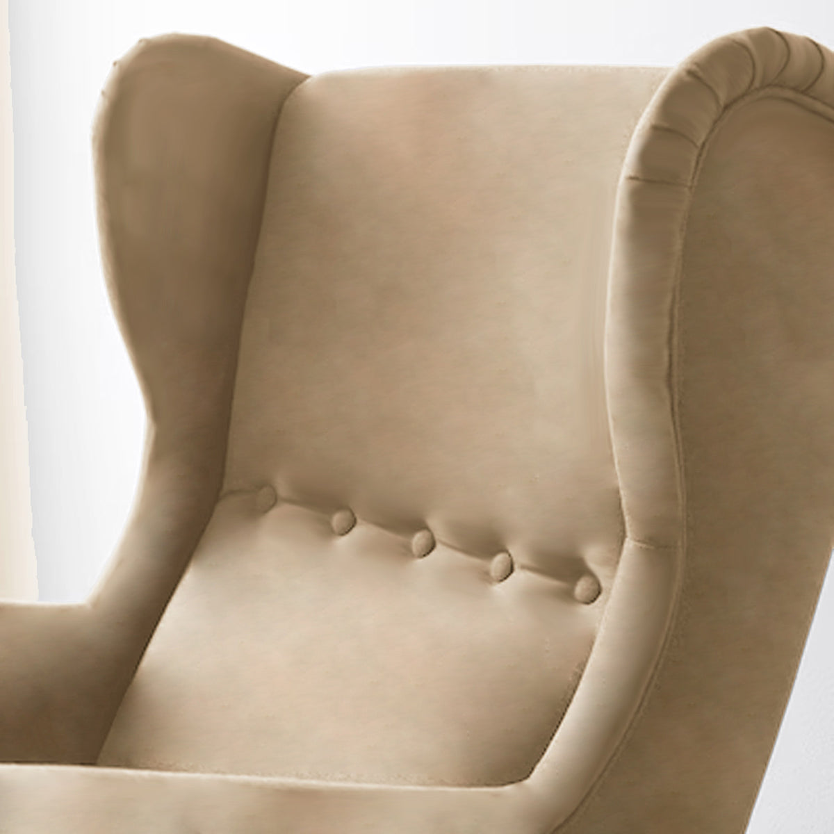 2 Pieces Velvet Chair king with Two Wings And FootStool - E3 Light Beige 