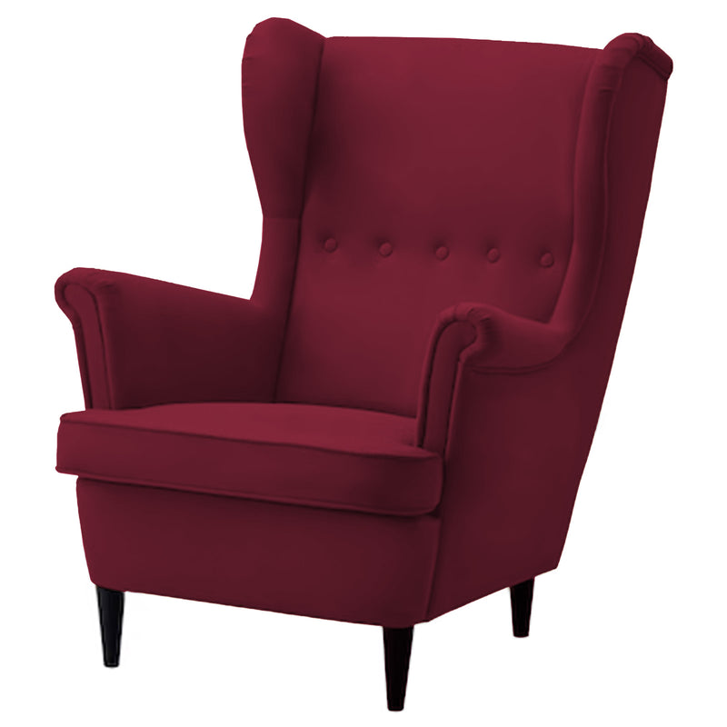 Velvet Chair king with Two Wings - Burgundy - E3