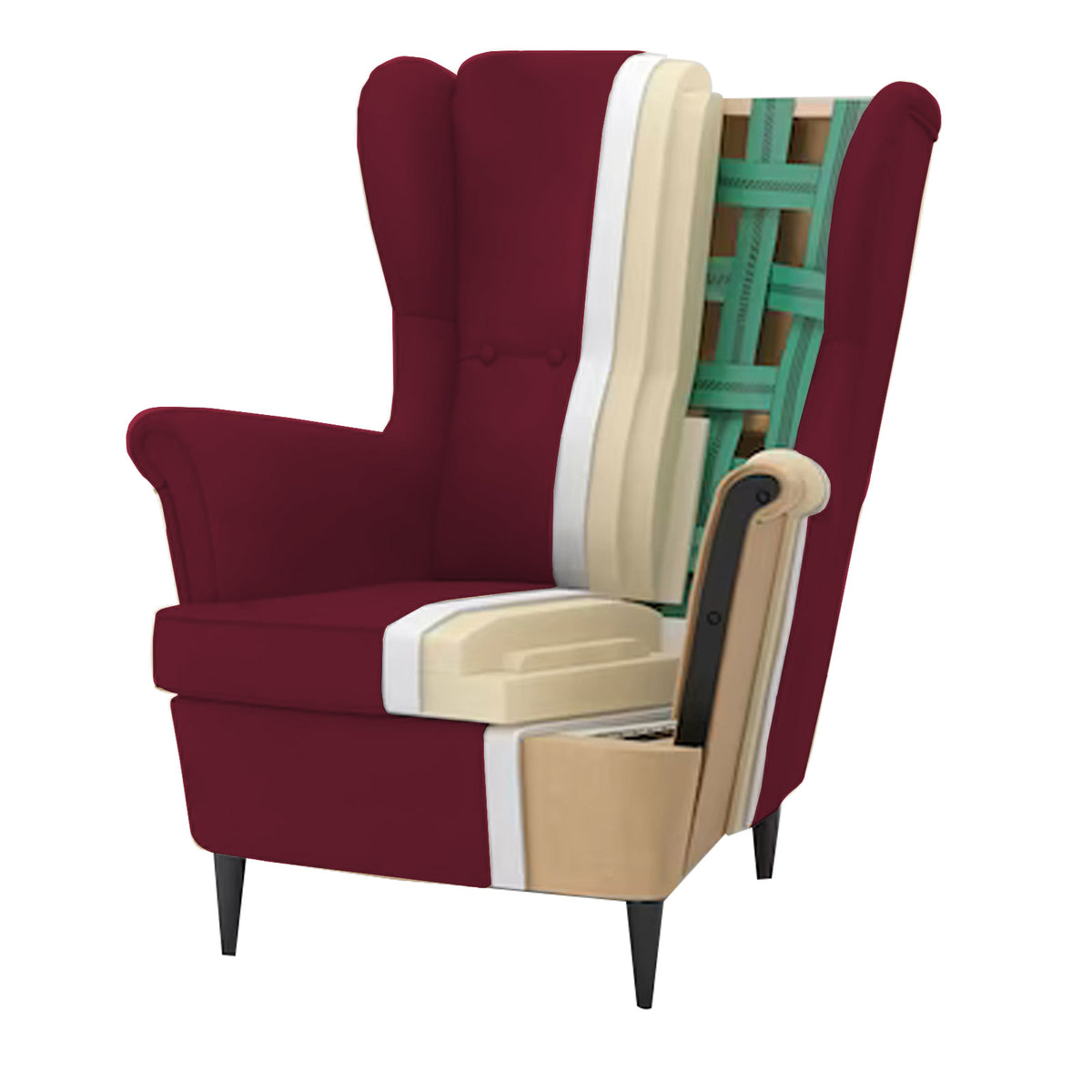 Velvet Chair king with Two Wings - E3 Burgundy