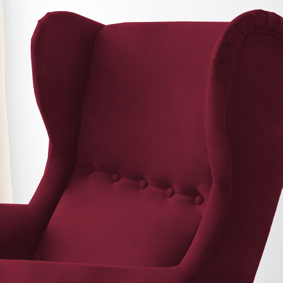 2 Pieces Velvet Chair king with Two Wings And FootStool - E3 Burgundy 