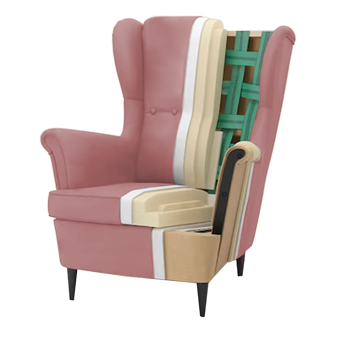 2 Pieces Velvet Chair king with Two Wings And FootStool - E3 Light Pink 