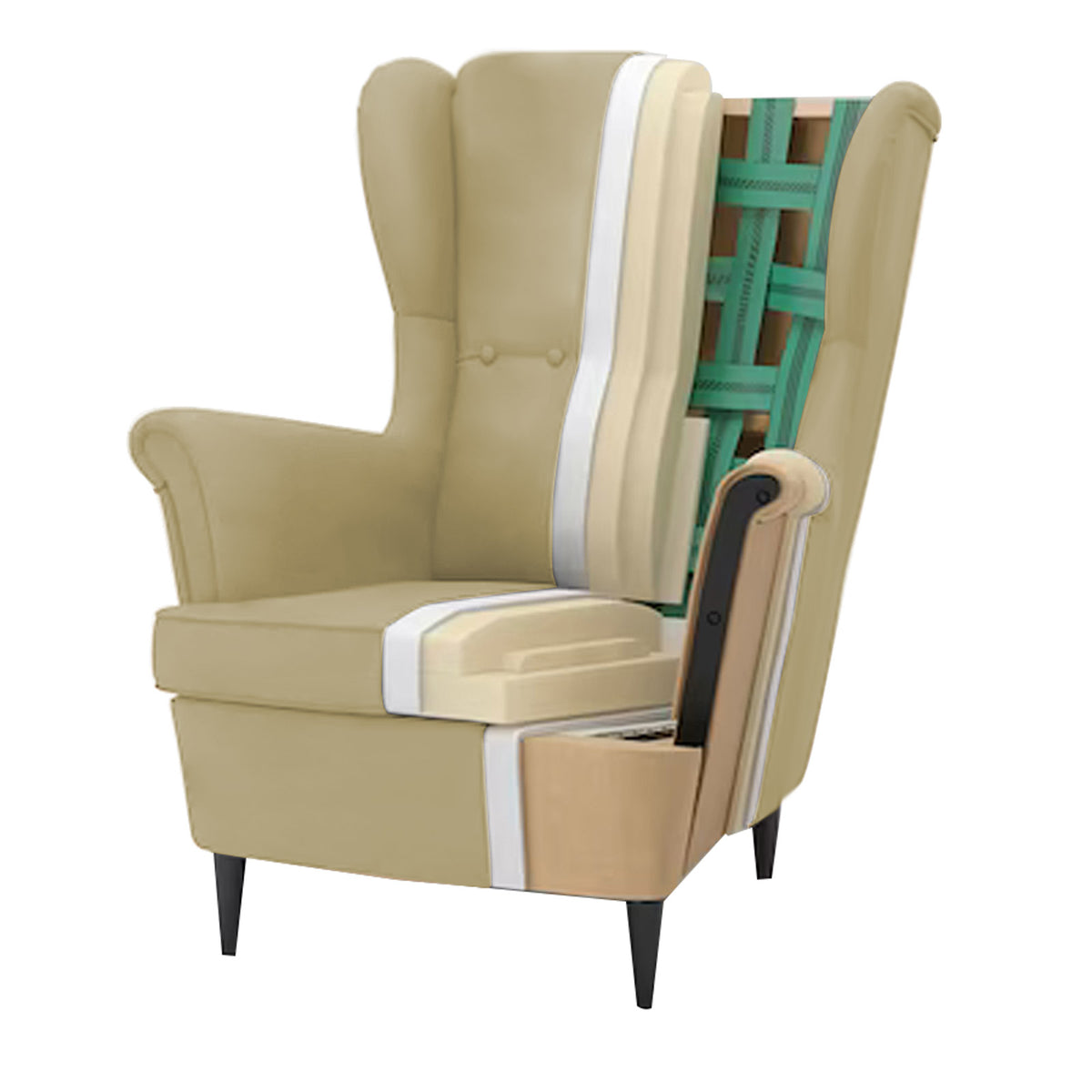 Velvet Chair king with Two Wings - E3 Dark Ivory