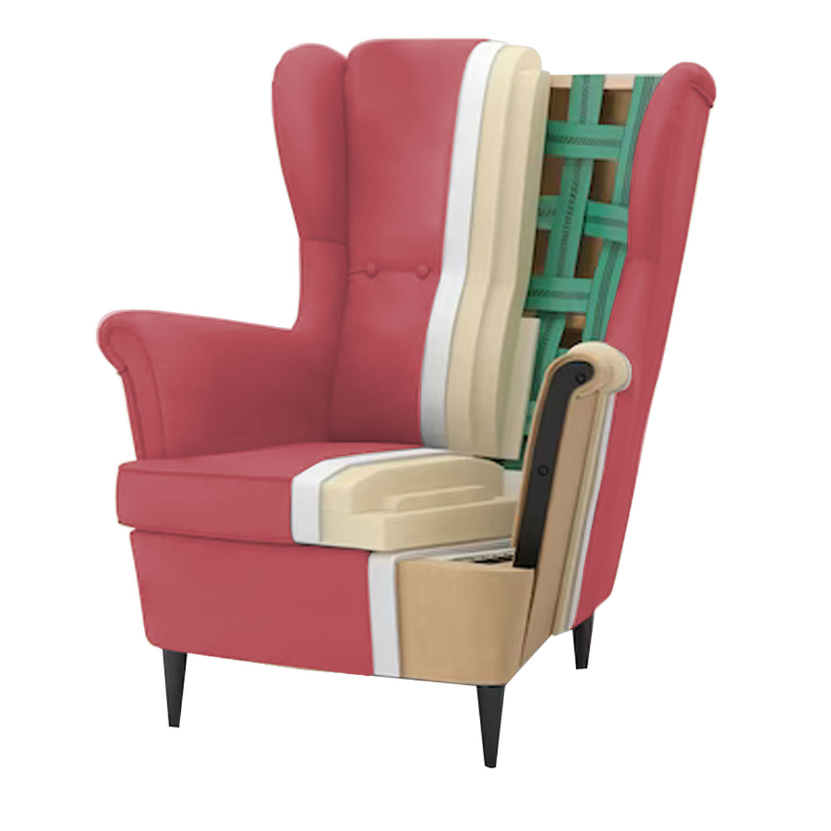 2 Pieces Velvet Chair king with Two Wings And FootStool - E3 Dark Pink 