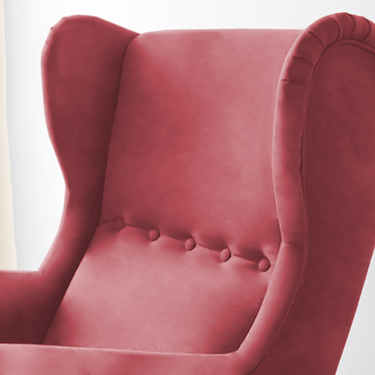 2 Pieces Velvet Chair king with Two Wings And FootStool - E3 Dark Pink 