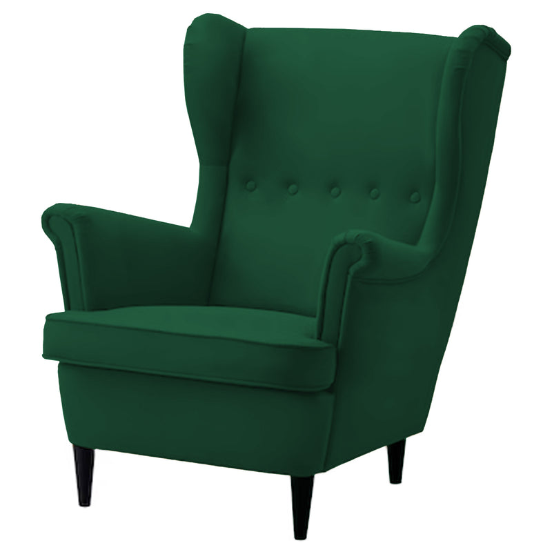 Velvet Chair king with Two Wings - Dark Green - E3
