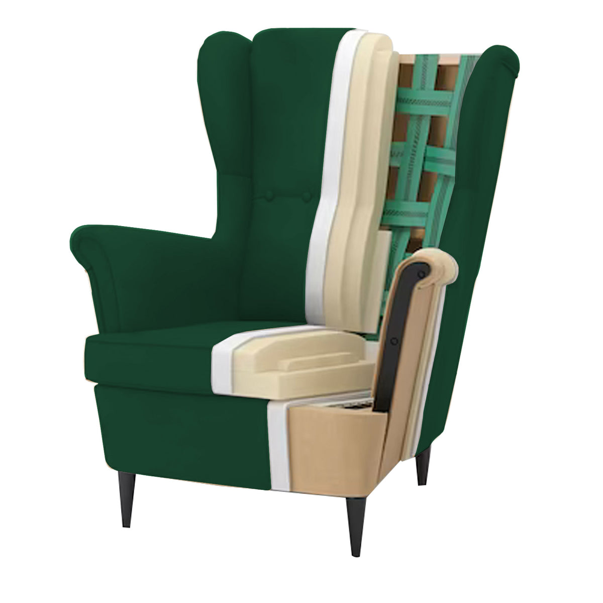 Velvet Chair king with Two Wings - E3 Dark Green