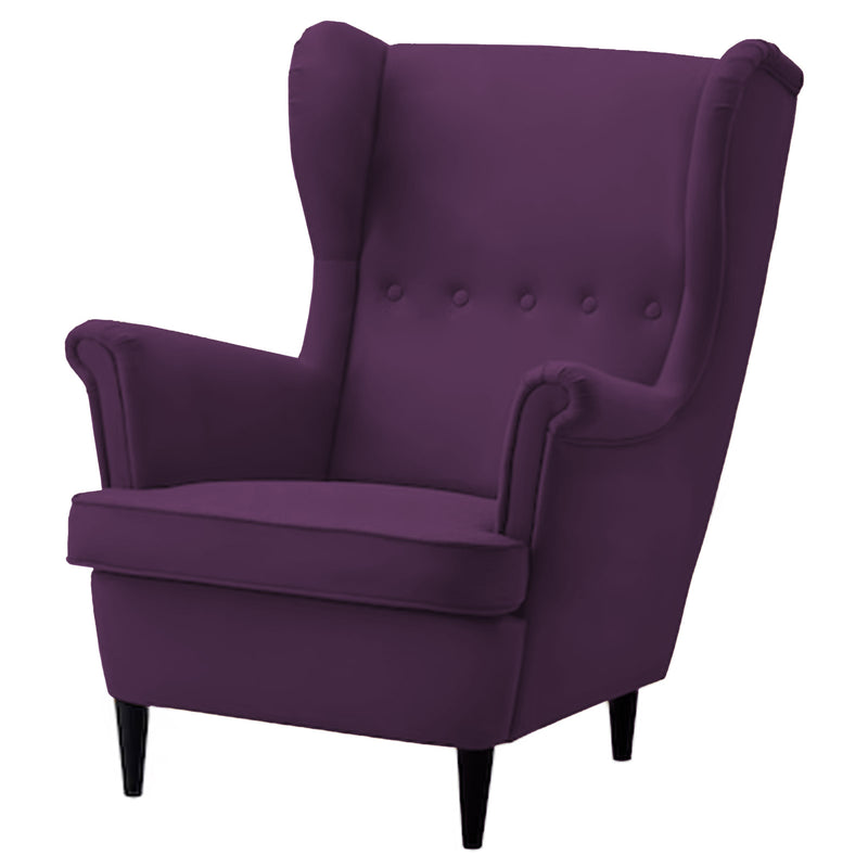 Velvet Chair king with Two Wings - Dark Purple - E3