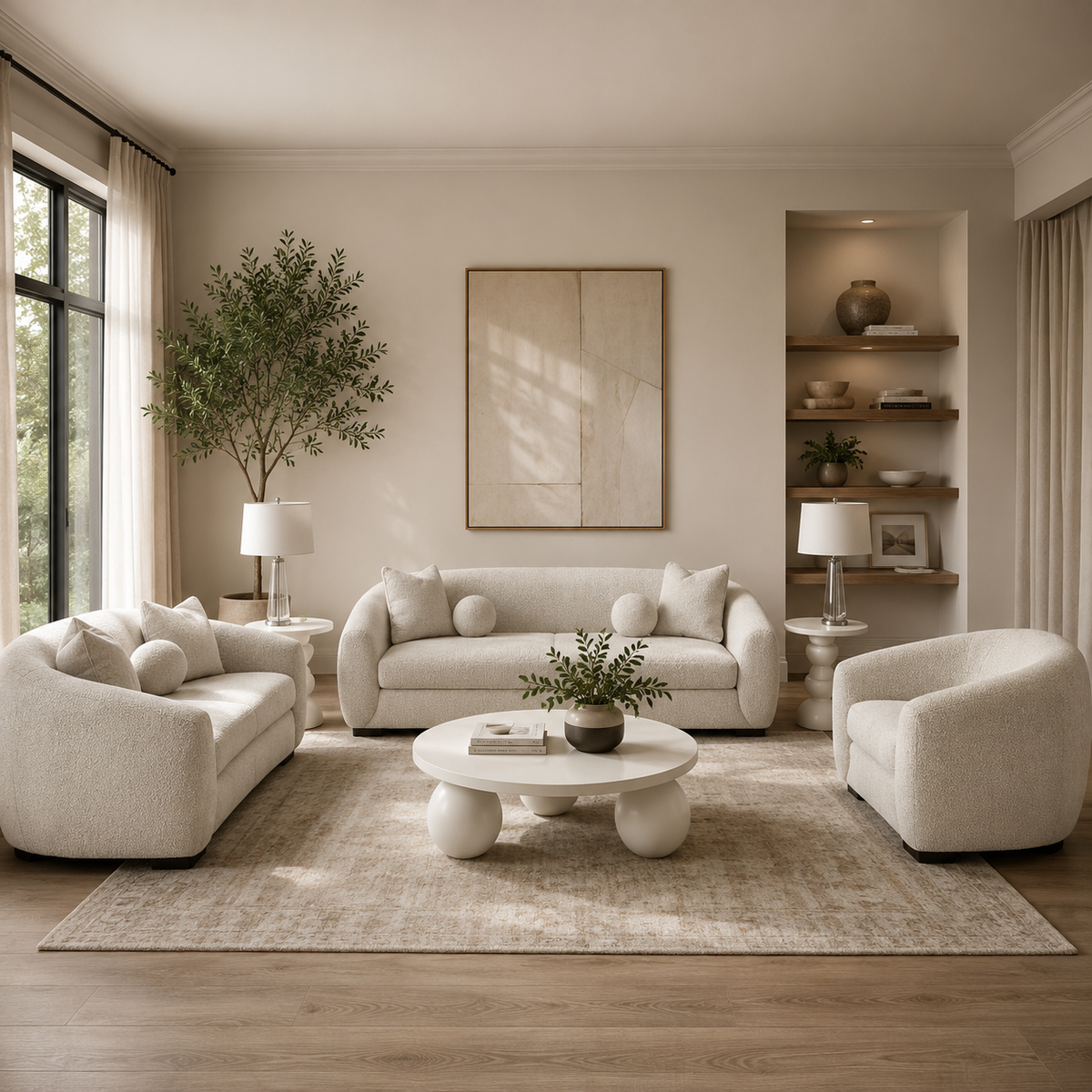 Bouclé Living room Set - White Smoke