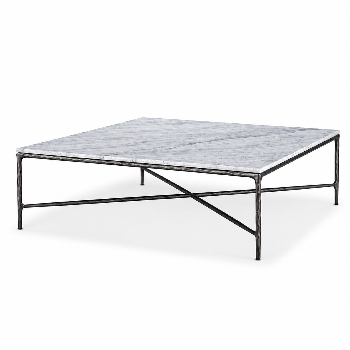 Square Black Coffee Table with Marble Top