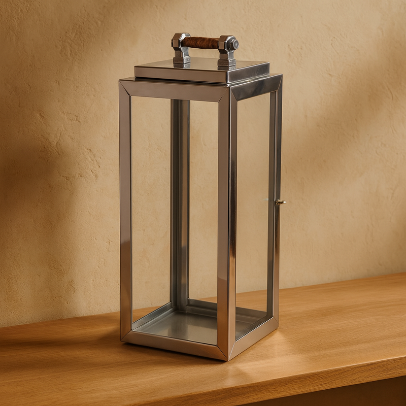LANTERN RECTANGLE  W/ PETRIFIED HANDLE51x20x20CM