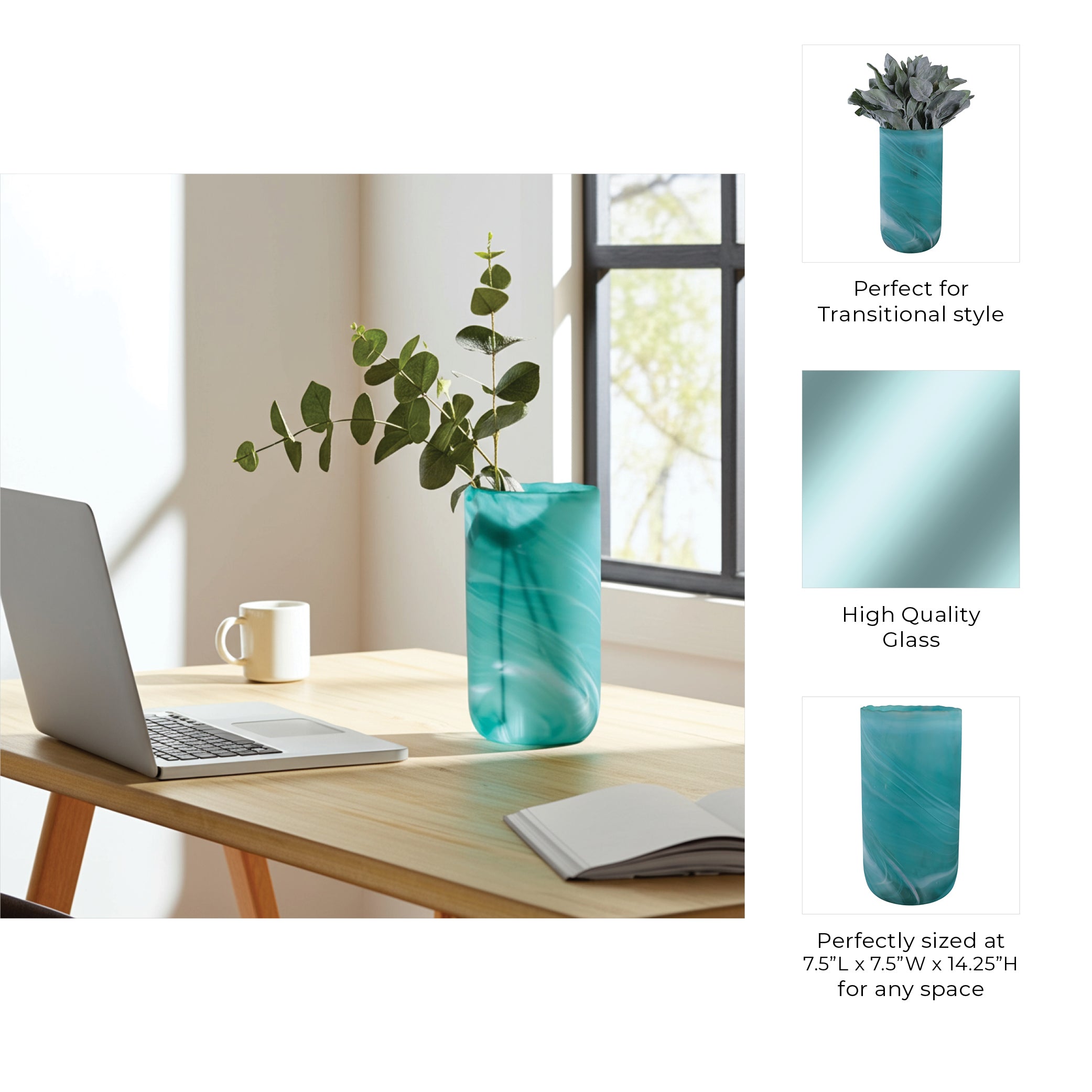 مزهرية كنت زجاجية بتصميم ملفوف أزرق Kent Blue Swirl Glass Vase