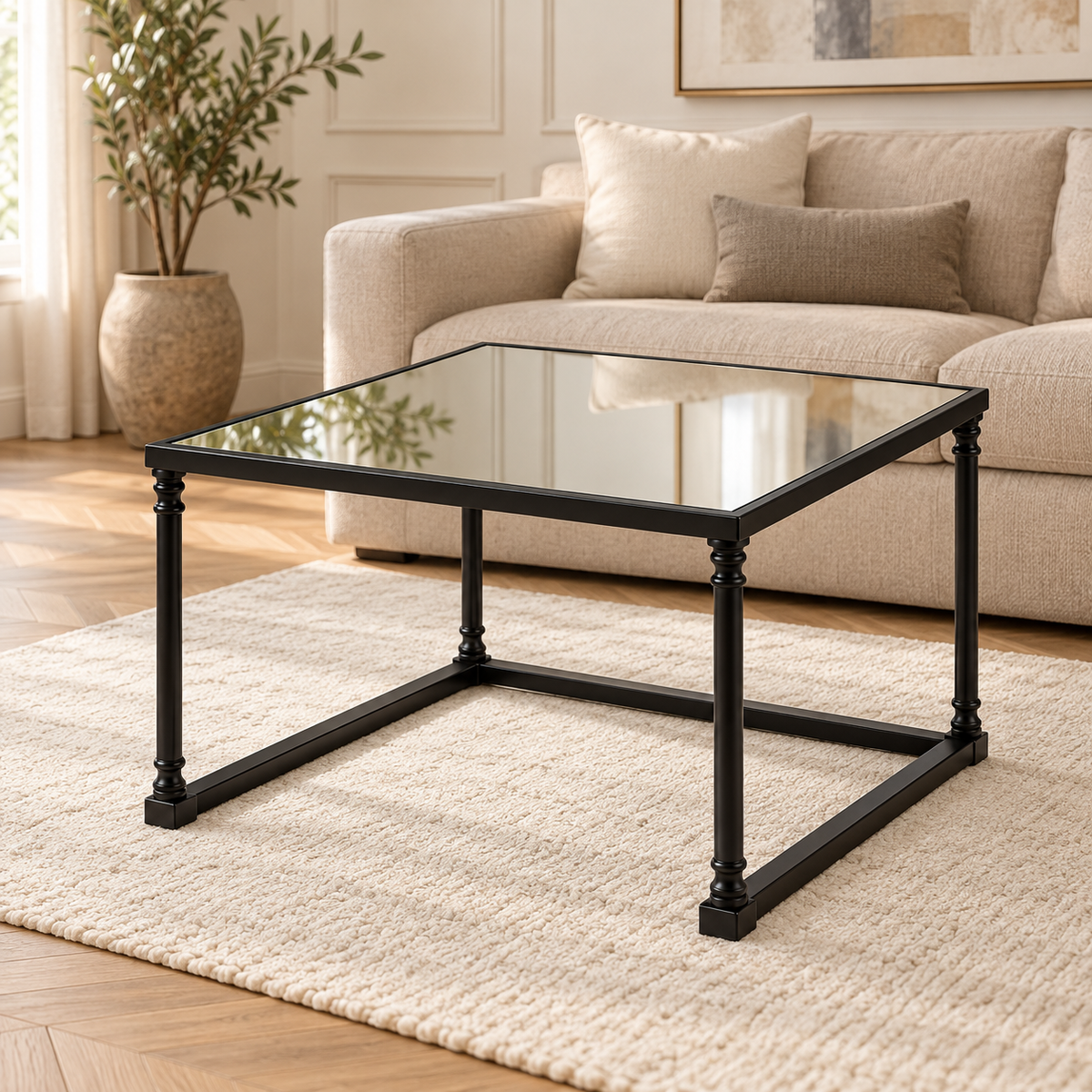 Henzler 62 W x 46 H x 63 D Black Nesting Nesting Table with Mirror Top