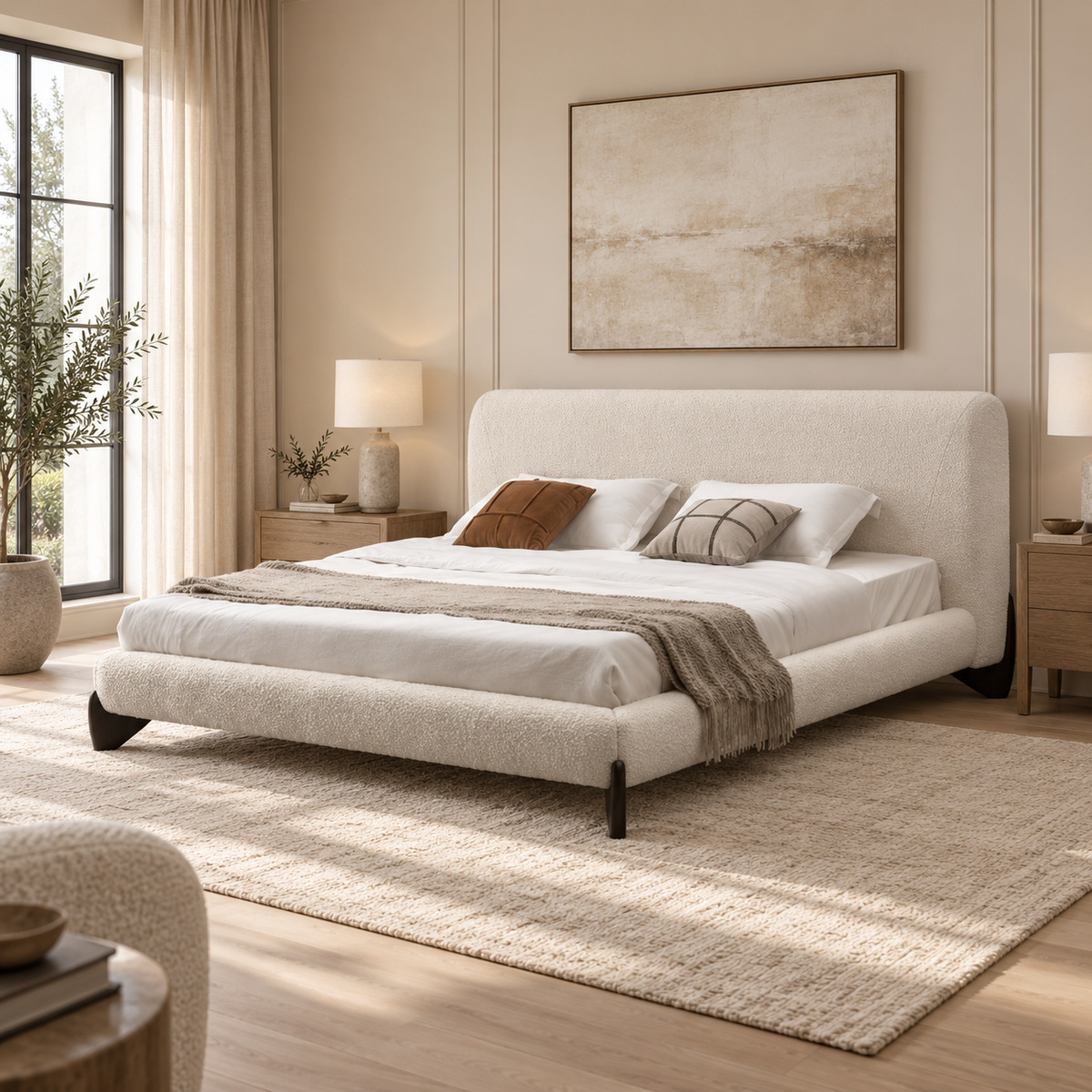 Aurora White Upholstered Bed - Twin Bed