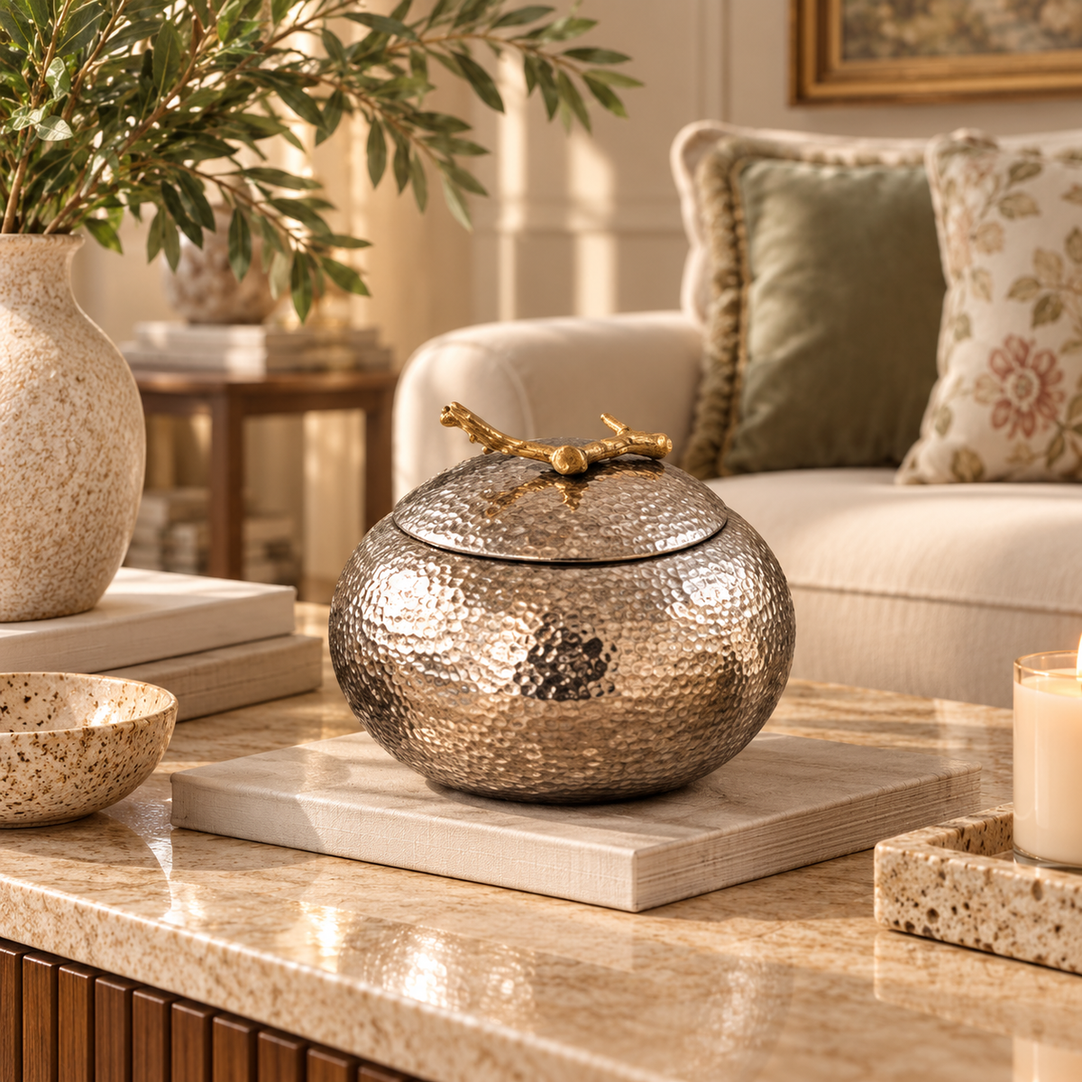 Gold Branch Pedestal Jar - Large
