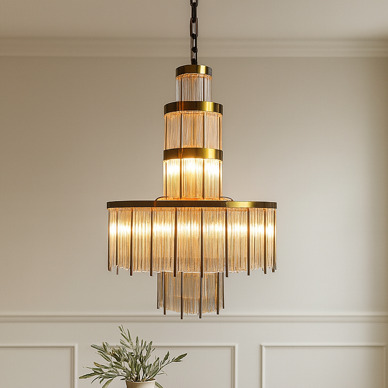 29" H METAL+CRYSTAL CHANDELIER