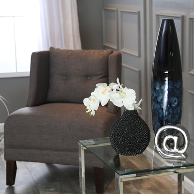 EC, GLOSS BLACK SPIKED CERAMIC VASE 8