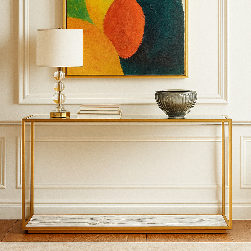 Amerah CONSOLE TABLE - White Arabescato Gold Finish